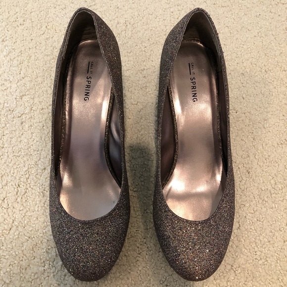 Call It Spring Brown Glitter 2inch Heels - Picture 2 of 6